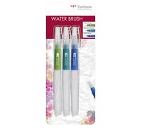 Tombow Juego de brochas Wb-3P con depósito de agua (vacías), 3 piezas, 1 brocha fina, mediana y plana, multicolor