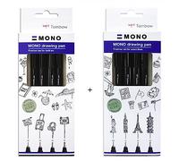 Tombow Juego de rotuladores Fineliner Mono, tinta pigmentada, resistente al agua y a la luz, para bocetos, para ilustrar y dibujar, negro, juego de 8 unidades