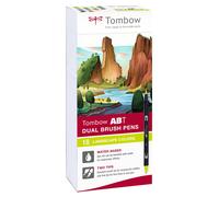 Tombow - Rotuladores Lettering para Dibujo Dual Brush - Con Doble Punta, Base de Agua, Colores Paisajes, Juego de 18 Unidades