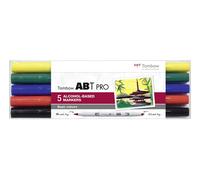 Tombow - ABT PRO Dual Brush | Estuche con 5 Rotuladores Profesionales de Doble Punta en Colores Básicos