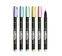Tombow Rotuladores Fudenosuke Hard – Punta dura, resistente al agua, lettering – Estuche 6 pastel