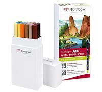 Tombow - Rotuladores Lettering para Dibujo Dual Brush - Con Doble Punta, Base de Agua, Colores Paisajes, Juego de 18 Unidades