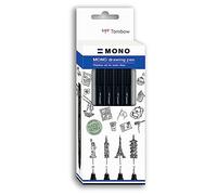 Tombow | Set de 4 rotuladores punta fina MONO Drawing Pen con puntas de diferente ancho | Fineliner para contornos, ilustraciones, esbozos | Color Negro