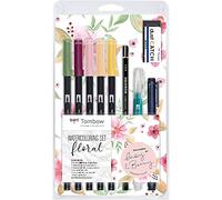Tombow - Set Lettering "Floral" | Set de Dibujo Acuarela con Pincel de Agua, Lápiz, Goma de Borrar, Paleta Lavable y Rotuladores en Tonos Florales