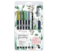 Tombow - Set Lettering"Greenery" Set de Dibujo Acuarela con Pincel de Agua, Lá