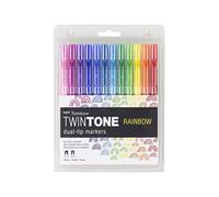 Tombow Twintone - Rotuladores de doble punta, 12 unidades, Colores del arcoíris