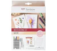 Tombow - Watercoloring Set Nature | Set de Dibujo con Pincel de Agua, Espray Pulverizador, Paleta Lavable, Papel Acuarela y Rotuladores Acuarelables