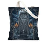 Tombstone - Bolsa de lona con diseño de gárgolas oscuras góticas para Halloween, bolsas de compras negras de 13 x 15 pulgadas, Negro, 13x15 Inch