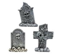Tombstone Figurine - 3.03 Inch Creepy Mini Halloween Tombstones | Resin Horror Decorative Statue Set - 3pcs Miniature Spooky Ornaments For Desk Mantel Fireplace Lawn Decor, Reusable Halloween Party De