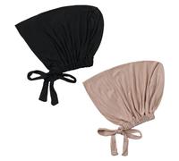 Tomedeks 2 Piezas Mujer Hijab Undercap, Islámico Musulmán Debajo De Hijab Cap, Interior Debajo De La Bufanda Sombrero, Hijab Cap Con Cierre De Lazo En La Espalda Color Sólido(Negro,Caqui)