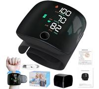 Tomedeks Esfingomanómetro digital portátil, esfigmomanómetro de muñeca con pantalla LCD, esfigmomanómetro automático de muñeca con memoria de lectura de 99x2, con salida de voz automática en inglés.