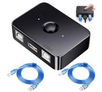 Tomedeks Juego de 3 Piezas USB 2.0 - Conmutador de impresión USB 2.0 (2 puertos, 2 ordenadores, 1 impresora manual, con luz LED, incluye 2 cables de impresora)