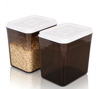 Tomedny 2PCS Food Storage Containers with Lids, Airtight Food Storage with Push Switch Plastic Leakage Proof Container with Spoon for Grain Rice Flour Sauce (1700ML Dark Brown)