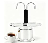 Tomedny Stovetop Espresso Maker, Double Spout 2 Cup Coffee Maker Italian Coffee Machine for Espresso Double Head Mocha Pot for Home Outdoor Camping (Round Base)
