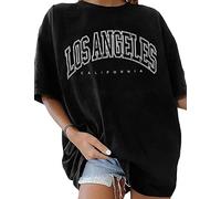 TOMEEK Camisetas Oversize Mujer Letras Creativas Camisetas Manga Corta Mujer con Cuello Redondo T Shirt Pullover Extragrande Tops Verano de Algodón Puro, Negro, Talla S