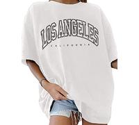 TOMEEK Camisetas Oversize Mujer Letras Creativas Camisetas Manga Corta Mujer con Cuello Redondo T Shirt Pullover Extragrande Tops Mujer Verano de Algodón Puro, Blanco, Talla S