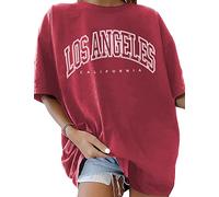 TOMEEK Camisetas Oversize Mujer Letras Creativas Camisetas Manga Corta Mujer con Cuello Redondo T Shirt Pullover Extragrande Tops Mujer Verano de Algodón Puro, Rojo Vino, Talla S