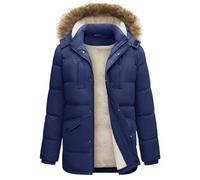 TOM haqueta Hombre Invierno Impermeable Abrigo Larga Parka Chaqueta Abrigos Hombre de Trabajo Chaquetones de Invierno con Sombrero Desmontable(Azul marino,L)
