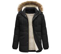 TOM haqueta Hombre Invierno Impermeable Abrigo Larga Parka Chaqueta Abrigos Hombre de Trabajo Chaquetones de Invierno con Sombrero Desmontable(Negro,XL)