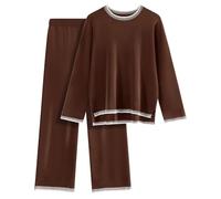 TOM onjunto Punto Mujer Dos Piezas Casual Chandal Completo Mangas Largas Tejido y Pantalones Suelto Cómodo Moda Conjunto De Pijama Salón Deportivo Color Sólido(Marrón,L)