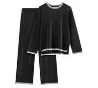 TOM onjunto Punto Mujer Dos Piezas Casual Chandal Completo Mangas Largas Tejido y Pantalones Suelto Cómodo Moda Conjunto De Pijama Salón Deportivo Color Sólido(Negro,S)