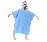 TOMEEK Poncho Toalla Infantil con Capucha Toalla de Playa con Dos Bolsillos Poncho de Surf para Niños con Capucha de Secado Rápido,Azul Claro, Talla única