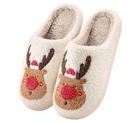 TOMEEK Zapatillas Casa Mujer Invierno de Elementos Navideños Lindos Zapatillas de Estar Suave Pantuflas Antideslizante Hombre Resbalón Caliente(Reno Rojo A,38-39 M)