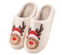 TOMEEK Zapatillas Casa Mujer Invierno de Elementos Navideños Lindos Zapatillas de Estar Suave Pantuflas Antideslizante Hombre Resbalón Caliente(Reno Rojo B,40-41 L)