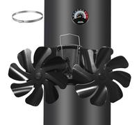 Tomersun Ventilador de chimenea magnético, sin electricidad, con 16 hojas, silencioso, para leña, chimenea, chimenea, chimenea, tubo de estufa, con termómetro y 1 anillo de repuesto