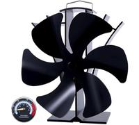 Tomersun Ventilador de estufa de leña con 6 aspas con termómetro, ventiladores de fuego alimentados por calor para chimenea, estufa de leña, quemador de leña