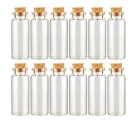 TOMETURE 12 Mini Botellas de Vidrio con Tapón de Corcho para Manualidades y Adornos Diy, Capacidad 12ml, Fáciles de Transportar, Pack de 12 Unidades