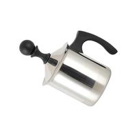 TOMETURE Espumador de Leche Manual Bomba y Doble Filtro Resistente a Manchas de Acero Inoxidable Capacidad 400 Ml y Fácil de Limpiar para Café y Cappuccino