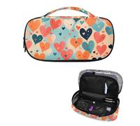 Tomeusey Bolsa térmica de insulina de corazón colorido para viajes al aire libre, estuche organizador de medicamentos para diabéticos con asa lateral, bolsillo transparente, bolsa térmica portátil