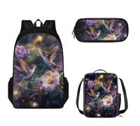 Tomeusey Juego de 3 bolsas escolares para adolescentes y niñas, lonchera a prueba de fugas, para escuela primaria, escuela secundaria, mochilas de gran capacidad con doble cremallera para la escuela y