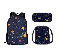 Tomeusey Juego de 3 mochilas escolares para estudiantes, con mochila de 17 pulgadas, bolsa de almuerzo, bolsa para lápices, mochila para niños y niñas, Patrón de estrellas