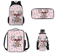 Tomeusey Juego de 4 bolsas escolares para niños y adolescentes, lonchera reutilizable, bolsa para lápices, botella de agua, mochila para libros, Lindo Koala