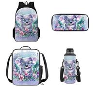 Tomeusey Juego de 4 mochilas escolares con lonchera aislada y caja de lápices, mochila casual con funda para botella de agua, Pintura Koala