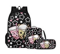 Tomeusey Juego de mochila 3 en 1, mochila escolar con bolsa de almuerzo a prueba de fugas, estuche para lápices, mochila escolar, bolsa de viaje casual, mochila para niños y niñas, Estrella de té con