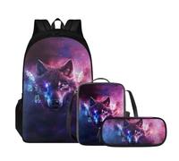 Tomeusey Juego de mochila 3 en 1, mochila escolar con bolsa de almuerzo a prueba de fugas, estuche para lápices, mochila escolar, bolsa de viaje casual, mochila para niños y niñas, Galaxy Wolf