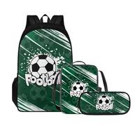 Tomeusey Juego de mochila 3 en 1, mochila escolar con bolsa de almuerzo a prueba de fugas, estuche para lápices, mochila escolar, bolsa de viaje casual, mochila para niños y niñas, fútbol