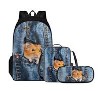 Tomeusey Juego de mochila 3 en 1, mochila escolar con bolsa de almuerzo a prueba de fugas, estuche para lápices, mochila escolar, bolsa de viaje casual, mochila para niños y niñas, Hámster