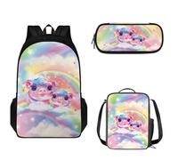 Tomeusey Juego de mochila escolar ajustable con hombro para escuela secundaria, niñas, niños, bolsa escolar con lonchera aislada, estuche para lápices, Rainbow Pig
