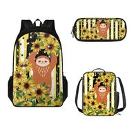 Tomeusey Juego de mochila escolar ajustable con hombro para escuela secundaria, niñas, niños, bolsa escolar con lonchera aislada, estuche para lápices, Bandera de perezoso y girasol