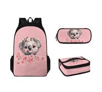 Tomeusey Juego de mochila escolar de gran capacidad y bolsa de almuerzo aislada para estudiantes, estuche para niños y niñas, Koala de flor de cerezo