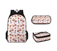 Tomeusey Juego de mochila escolar de gran capacidad y bolsa de almuerzo aislada para estudiantes, estuche para niños y niñas, camión de bomberos