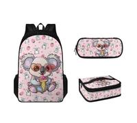 Tomeusey Juego de mochila escolar de gran capacidad y bolsa de almuerzo aislada para estudiantes, estuche para niños y niñas, Lindo Koala
