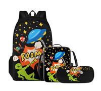 Tomeusey Juego de mochila escolar para niñas y niños, mochila casual para estudiantes, portátil, cómoda, acolchada, con lonchera a prueba de fugas, bolsa para lápices, Estampado de boom