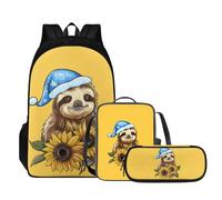 Tomeusey Juego de mochila escolar para niñas y niños, mochila casual para estudiantes, portátil, cómoda, acolchada, con lonchera a prueba de fugas, bolsa para lápices, Girasol perezoso
