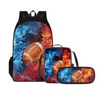 Tomeusey Juego de mochila escolar para niñas y niños, mochila casual para estudiantes, portátil, cómoda, acolchada, con lonchera a prueba de fugas, bolsa para lápices, Fire American Football