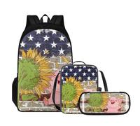 Tomeusey Juego de mochila escolar para niñas y niños, mochila casual para estudiantes, portátil, cómoda, acolchada, con lonchera a prueba de fugas, bolsa para lápices, Cerdo de girasol